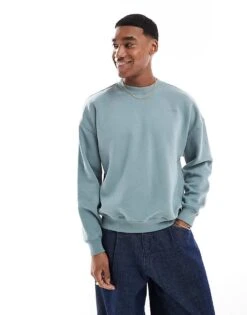 Hollister Boxy Crew Neck Sweat Top In Blue For Men