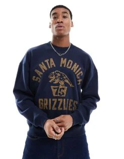Hollister Boxy Varsity Motif Sweat Top In Navy For Men