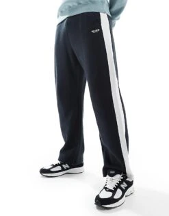 Hollister Baggy Varsity Side Stripe Jogger In Black For Men