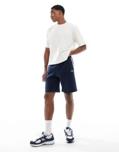 Hollister Loose Varsity Logo Short With Side Stripe In Navy For Men