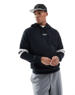 Hollister Boxy Varsity Logo Hoodie In Black For Men