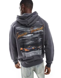Hollister Mclaren Motif Back Hoodie In Charcoal For Men Multi