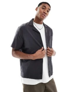 Hollister Short Sleeve Textured Shirt In Black For Men