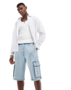 Hollister Baggy Cargo Jort In Light Blue For Men