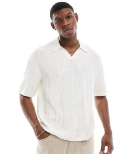 Hollister Short Sleeve Knitted Polo Top In White For Men
