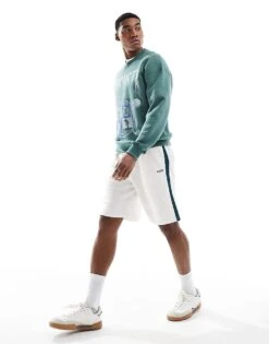 Hollister Loose Varsity Logo Short With Side Stripe In Beige For Men