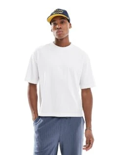 Hollister Cropped Boxy T-shirt With Seam Detail In White For Men