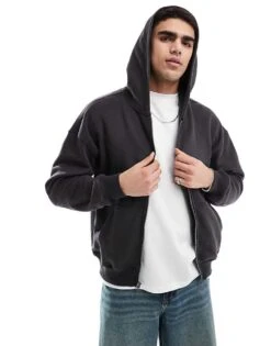 Hollister Baggy Fit Longline Hoodie In Washed Black For Men