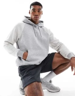 Hollister Boxy Varsity Logo Hoodie With Contrast Sleeves In Grey For Men