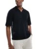 Hollister Short Sleeve Contrast Stripe Knitted Polo Top In Black For Men