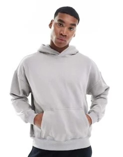 Hollister Boxy Fit Hoodie In Grey Wash For Men
