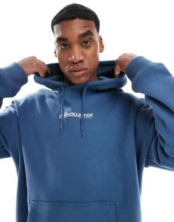 Hollister Baggy 90's Motif Back Sweat Top In Blue For Men