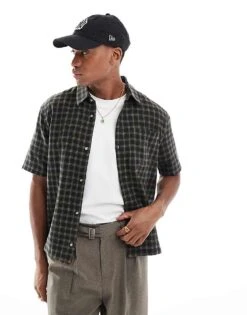 Hollister Y2K Short Sleeve Shirt In Black Check Print For Men