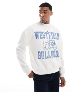 Hollister Boxy Varsity Motif Sweat Top In White For Men