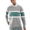 Hollister Contrast Stripe Varsity Logo Rugby Top In Grey For Men Multi