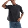 Hollister Cropped Boxy T-shirt With Seam Detail In Acid Black For Men Washed Black