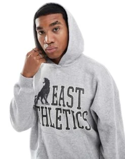 Hollister Boxy Varsity Motif Hoodie In Grey For Men