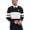 Hollister Contrast Stripe Varsity Logo Rugby Top In Black Multi For Men
