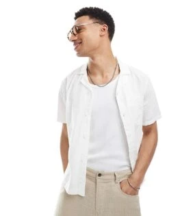 Hollister Short Sleeve Textured Shirt In White For Men