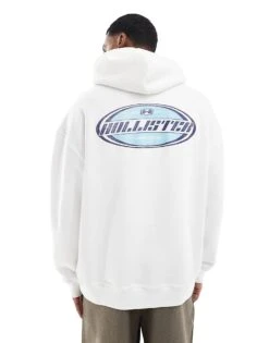 Hollister Baggy 90's Motif Back Sweat Top In White For Men