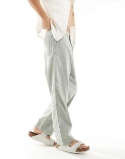 Hollister Baggy Flex Waist Linen Trouser In Textured Khaki For Men