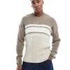 Hollister Knitted Boxy Logo Jumper With Contrast Panels In Beige Multi For Men
