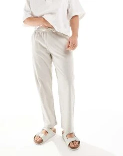 Hollister Linen Loose Fit Pull On Trouser In Beige For Men