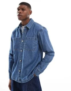 Hollister Denim Over Shirt In Medium Blue Wash For Men Medium Wash