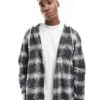 Hollister Long Sleeve Hooded Flannel Shirt In Grey Check Print For Men