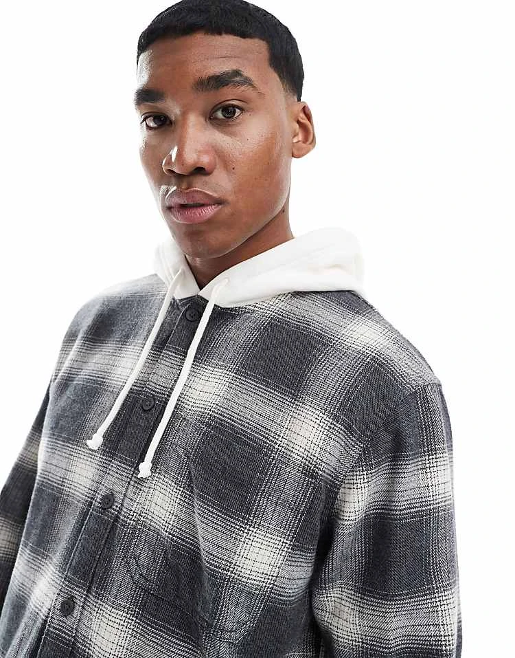 Hollister Long Sleeve Hooded Flannel Shirt In Grey Check Print For Men - Image 3