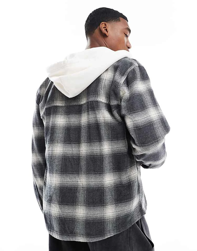 Hollister Long Sleeve Hooded Flannel Shirt In Grey Check Print For Men - Image 4