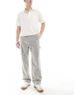 Hollister Baggy Fit Carpenter Jeans In Blue Hickory Stripe For Men Blue Stripe