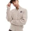 Hollister Knitted Zip Through Cardigan In Beige For Men Light Grey