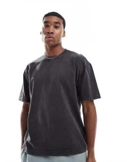 Hollister Short Sleeve Boxy T-shirt In Washed Black For Men