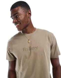 Hollister Short Sleeve Logo Surf T-shirt In Beige For Men