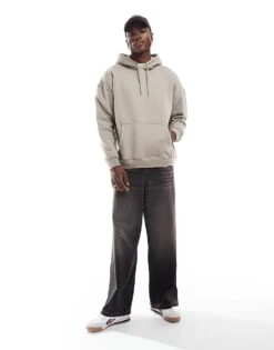 Hollister Logo Detail Oversized Hoodie In Beige Multi For Men