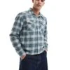 Hollister Boxy Western Flannel Shirt In Teal Check For Men Grey