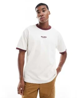 Hollister Boxy High Neck Logo T-shirt With Contrast Binding In Beige For Men