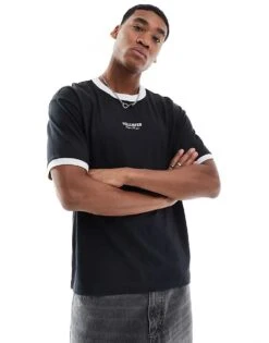 Hollister Boxy High Neck Logo T-shirt With Contrast Binding In Black For Men