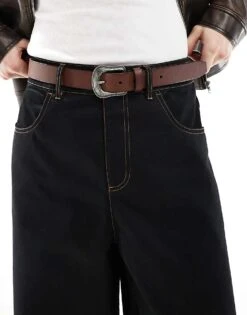 Hollister Thrifted Western Inspired Belt In Antique Brown For Men